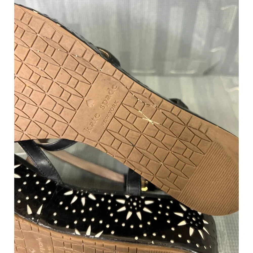Kate Spade New York Tonie Strappy Sandals Black Women's Size 7.5M Floral Leather